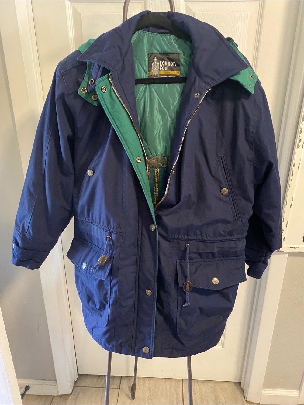 London Fog Navy and Teal Parka Jacket women’s size 12P